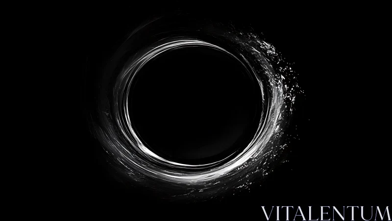 Monochrome circular void with textured luminous rim.