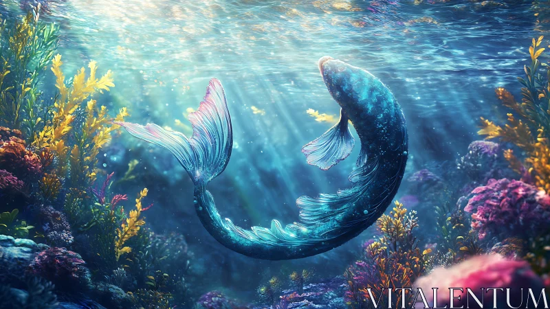 Celestial koi pirouettes through a jeweled coral ballroom