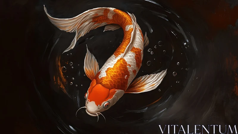 Digital koi portrait with dynamic circular water motion.