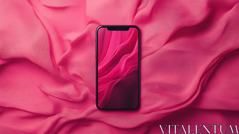 Smartphone Suspended in Liquid Magenta Chaos.