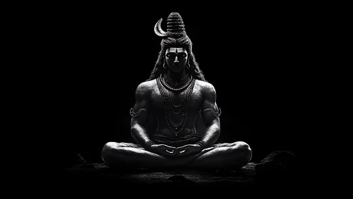 Monochrome meditative figure rendered with directional lighting