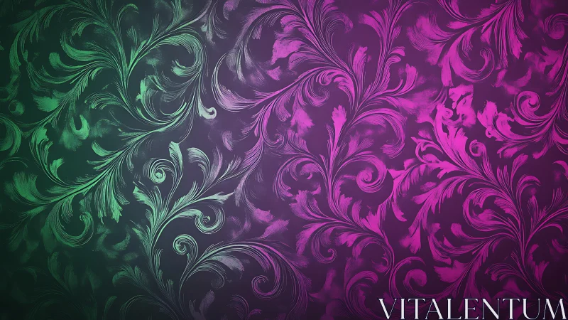 Dual-tone botanical scrollwork with gradient ornamental field.