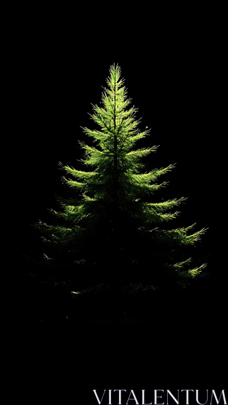 Solitary evergreen quietly performs under midnight spotlight