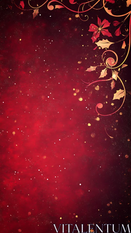 Red gradient background incorporates gold floral corner border