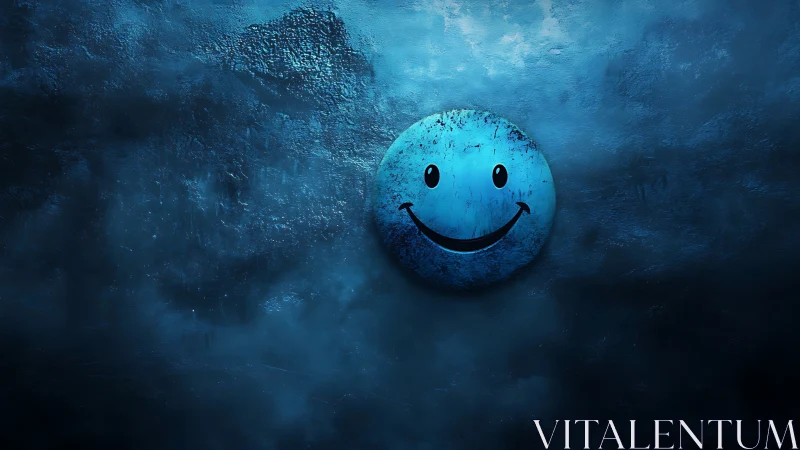 Smiley face disc is centered on a textured blue surface