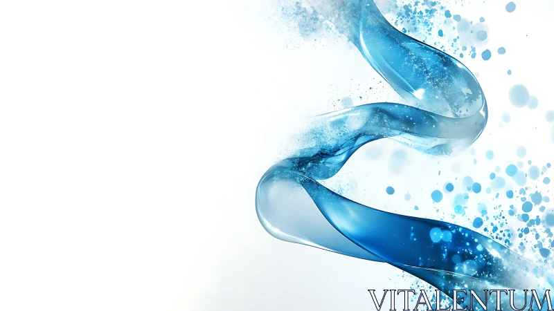 Fluid blue ribbon swirl with sparkling abstract particles.