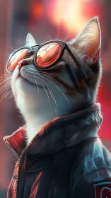 Cool Cat Wearing Sunglasses with Reflective Lens Gradient.