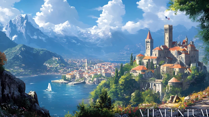 Alpine Castle Resort Overlooking Mountain Lake Valley