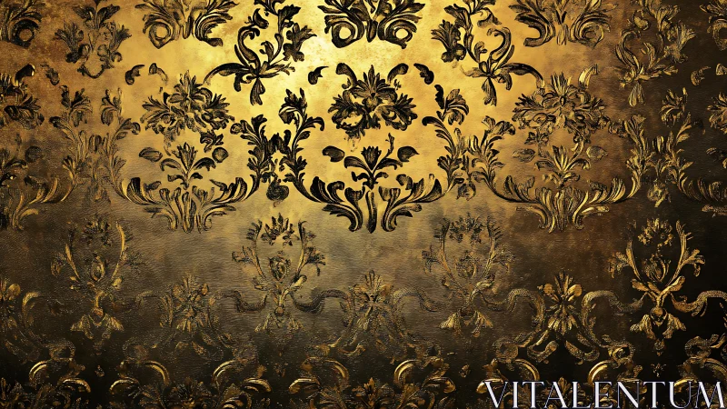 Ornate baroque damask pattern over brushed gold foil