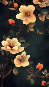 Nocturnal Blooms Dance Where Crimson Buds Meet Golden Fire