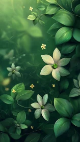 Botanical Composition With White Flowers And Green Foliage Study