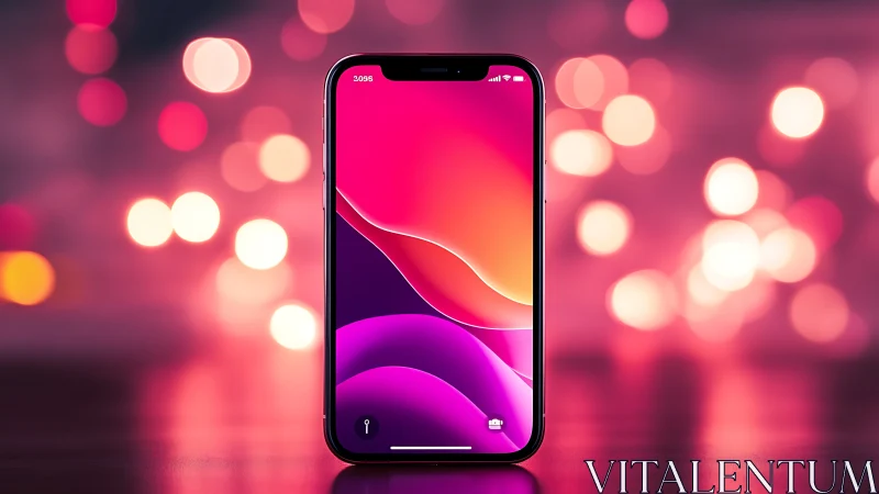 Smartphone display with gradient wallpaper against bokeh background