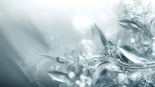 Crystaline silver botanicals in soft luminous abstraction