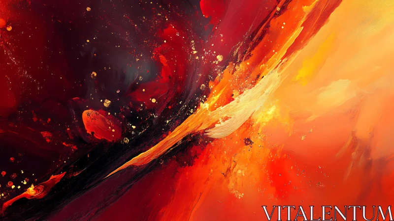 Fiery Abstract Painting with Bold Red and Orange Brushstrokes.
