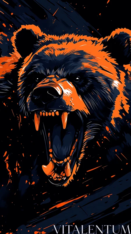 Roaring bear head rendered in high contrast digital colors