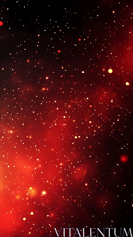 Red particle field on dark background with scattered glow points.