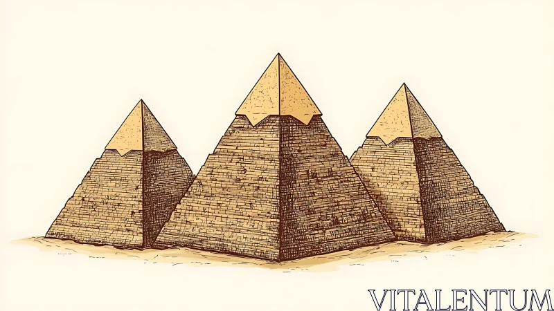 Illustrated pyramids with stylized sandstone brick texture.