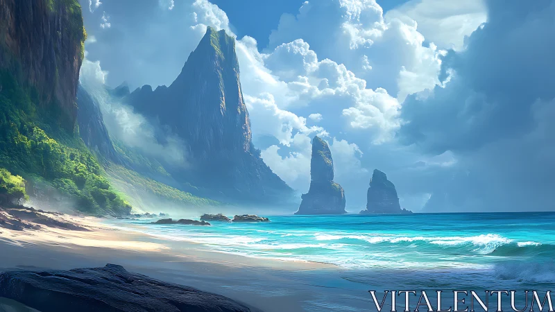 Towering Sea Stacks Rise Against Brilliant Clouds