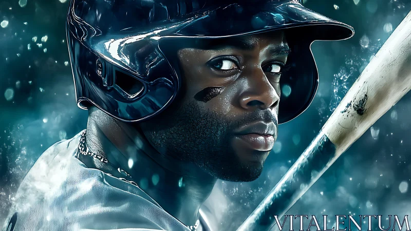 Focused baseball batter prepares under dramatic stadium lights