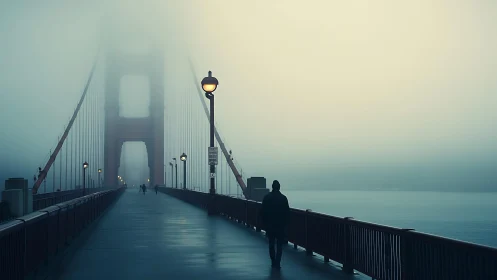 Foggy bridge stroll inviting quiet moments of reflection.