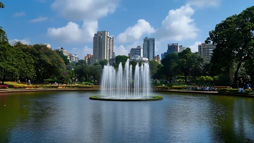 City fountains whisper while glass towers watch the clouds