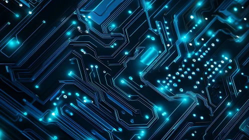 Glowing circuit pathways guiding a cozy digital nightscape.