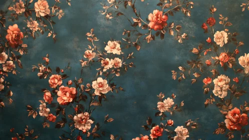 Floral branches arranged on muted teal painted background.