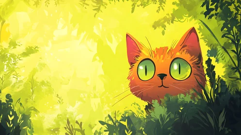 Vibrant Orange Cat with Luminous Eyes in Sunlit Garden