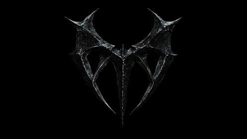 Dark metallic spiked emblem on solid black background.