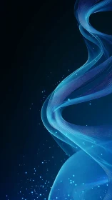 Luminescent cyan ribbon arcs through deep cosmic field.