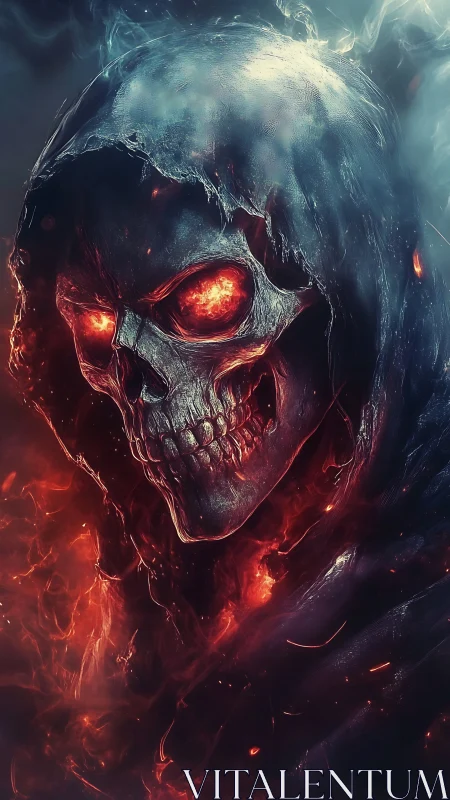 Infernal hooded skull rendered with molten spectral lighting