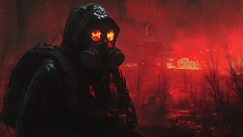 Radiant-eyed wanderer crossing the red storm wasteland.