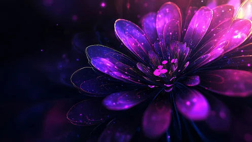 Neon purple digital flower with glowing translucent petals.