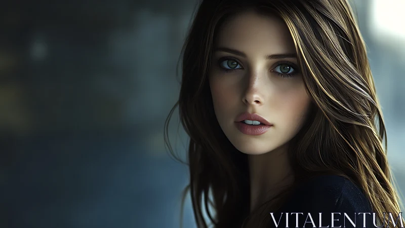 Portrait study shows intense gaze, soft light, neutral tones.