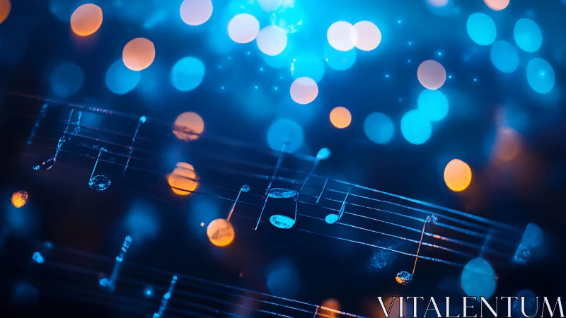 Luminescent musical notation in defocused bokeh spectrum.