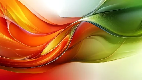 Fluid abstract waves in warm red, orange, and green tones.