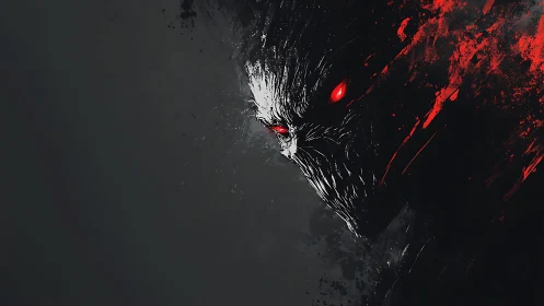 Digital painting of infernal shadow entity with red highlights.