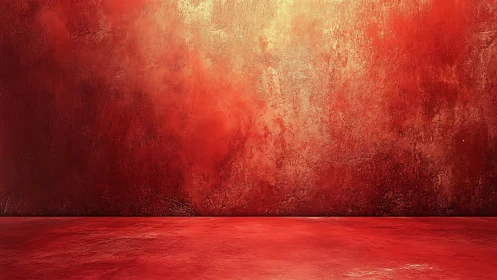 Sunlit crimson studio wall and floor inviting imagination.