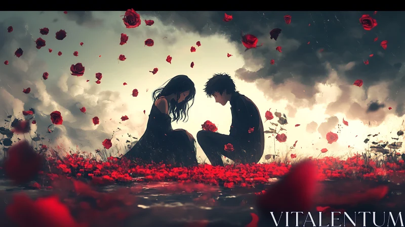 Two Silhouettes in a Rose Garden Dream.