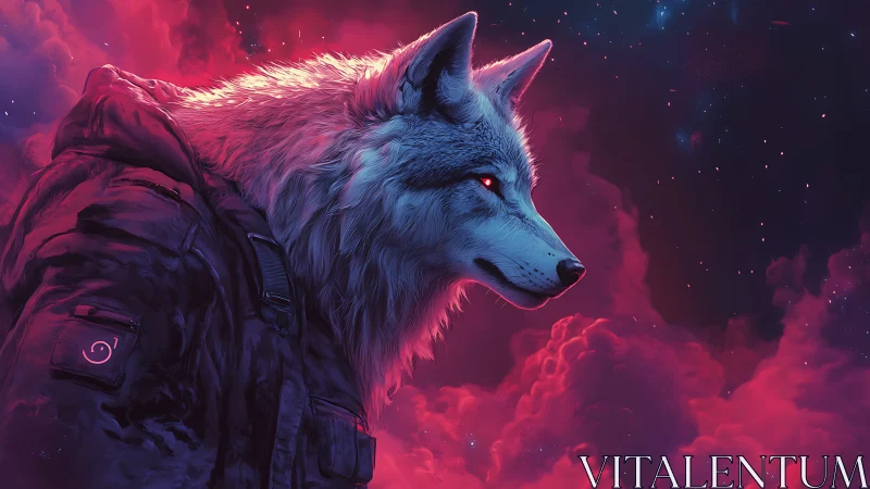 Starlit cyber wolf ranger drifting through neon nebulae.
