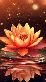 Radiant lotus drifting through a dreamy starlit water sky.