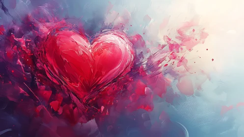 Abstract heart form with dispersed particulate elements.