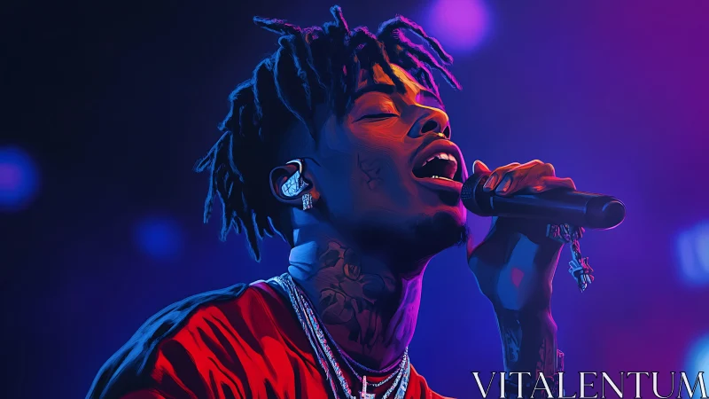 Neon-lit singer pouring heart into a glowing night crowd.