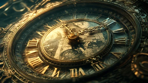 Gilded clockwork cosmos where time glows in carved brass.