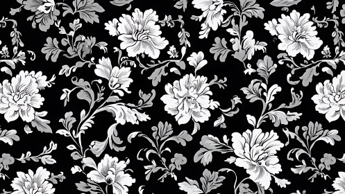 Graceful Floral Damask on Black.