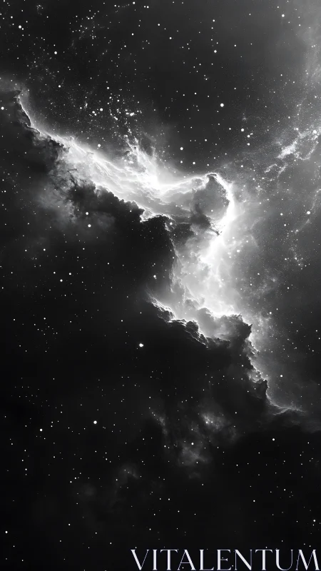 Monochrome interstellar nebula rendered in high-contrast detail