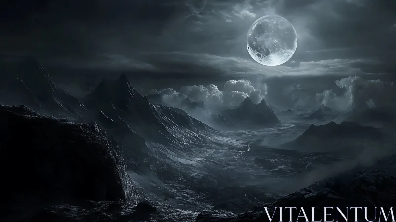Moon-drenched abyssal valley under ghostlit storm clouds.