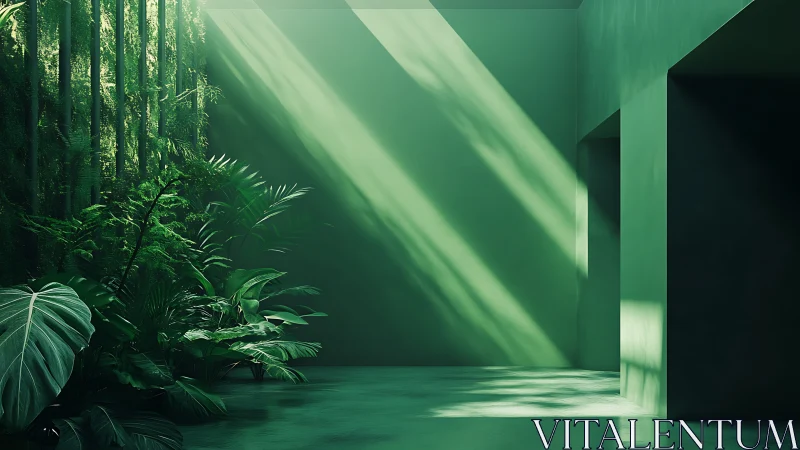 Minimal Green Interior with Tropical Vegetation and Light Rays