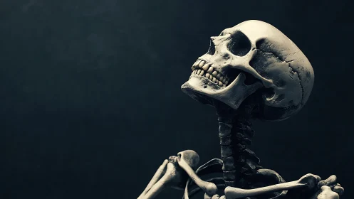 Lateral human skeleton profile under moody low key lighting