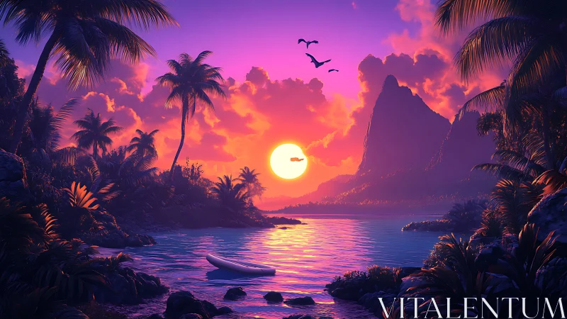 Tropical Paradise at Sunset's Golden Hour.